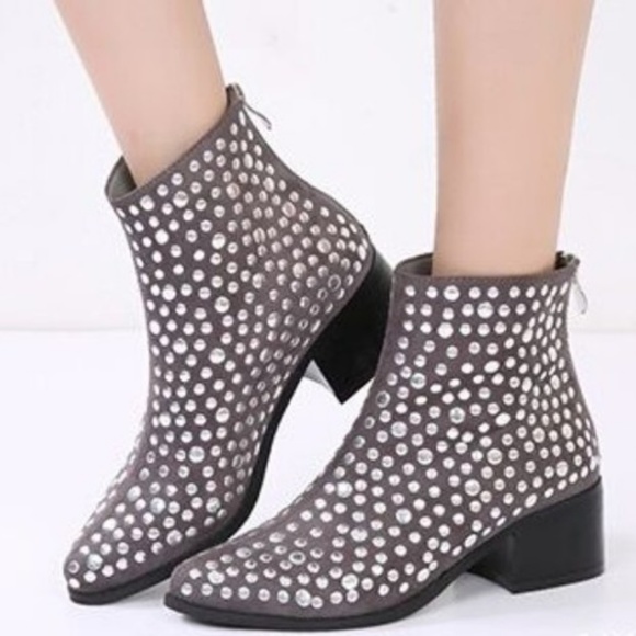 MJ Women's Grey Fashion Rivet Booties108-5-grey - Picture 2 of 2